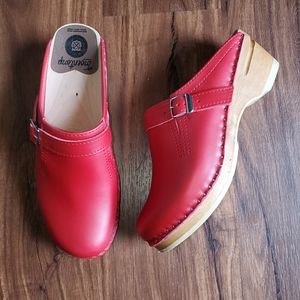 Troentorp red clogs with buckle detail
